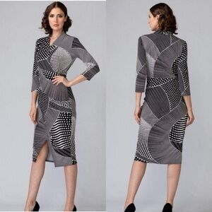 NWOT Joseph Ribkoff Jersey Knit Faux Wrap Midi Sheath Dress Size 12 Cocktail